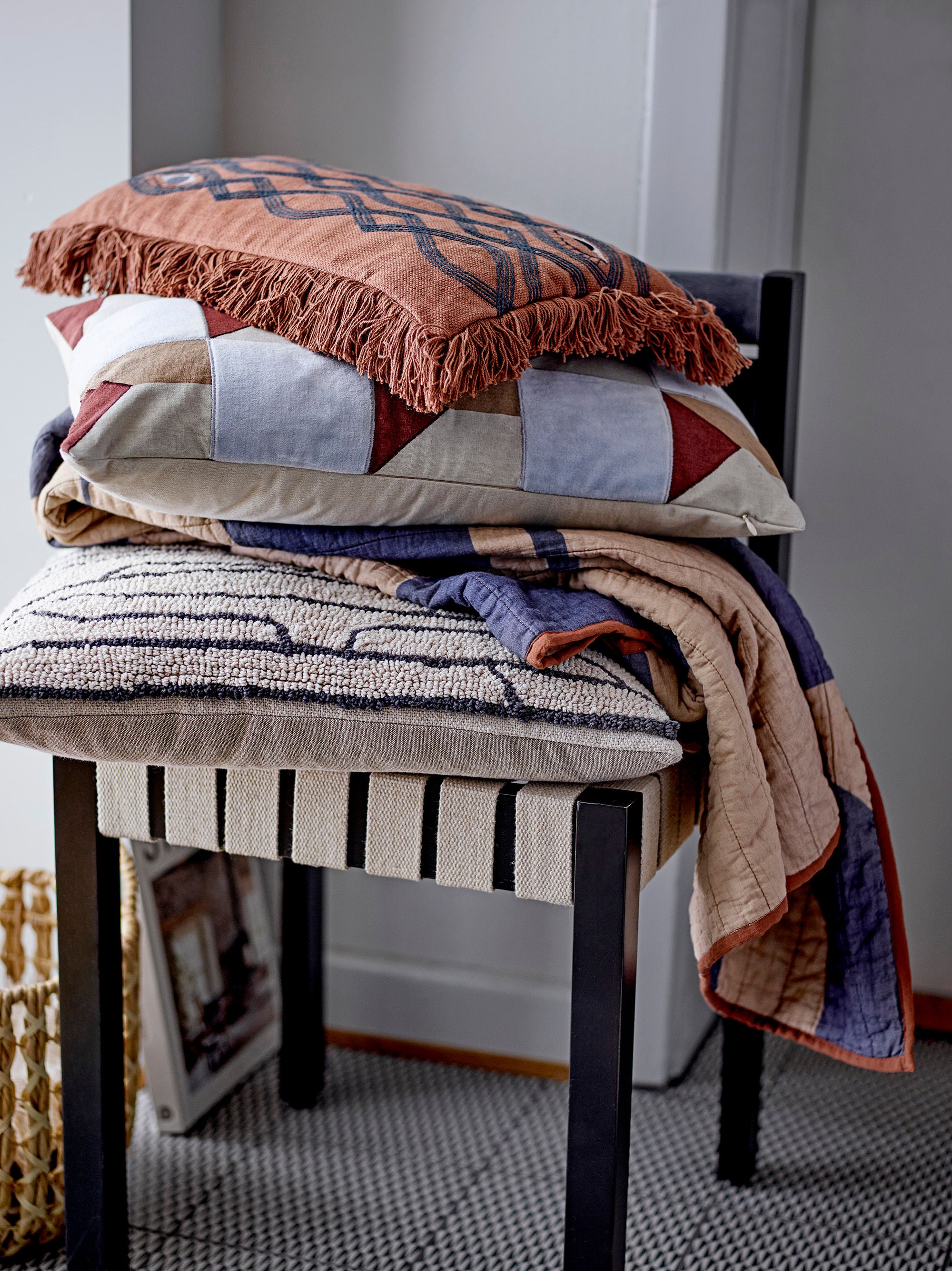 Bloomingville Roosi Plaid, Blauw, Katoen