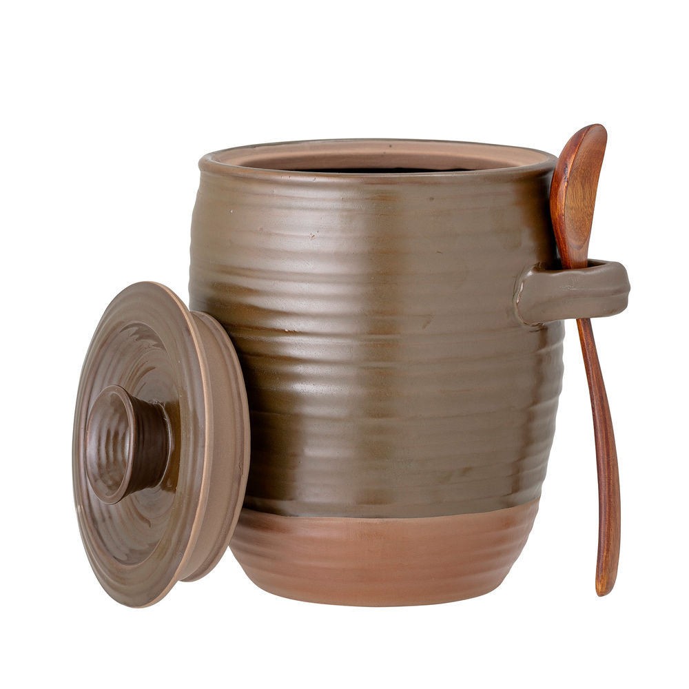 Kreative Kollektion Moos Topf mit Deckel & Löffel, Grün, Steinzeug