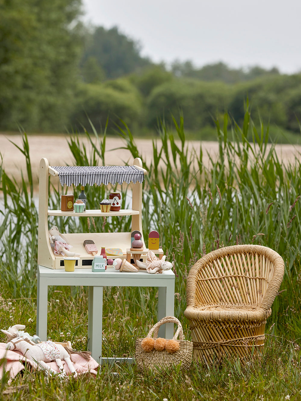 Bloomingville MINI Chaise multifonction Nan, Vert, Chêne