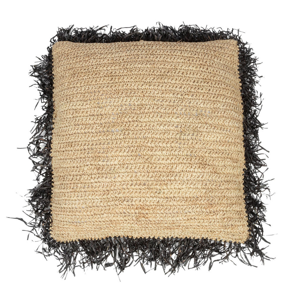 Housse de coussin en raphia Bazar Bizarre-Black-60x60 naturel