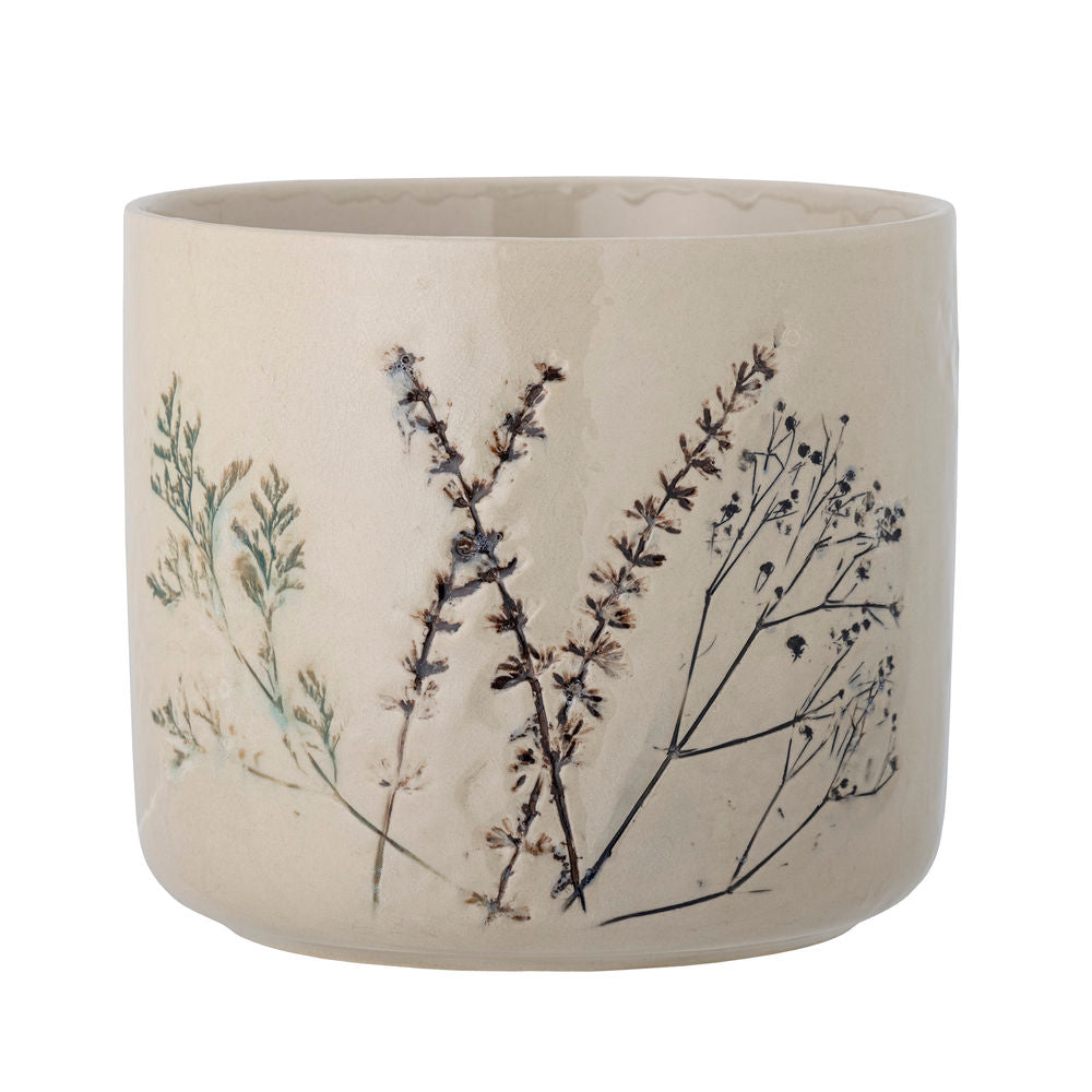 Bloomingville Bea Bloempot met Schotel, Natuur, Steengoed