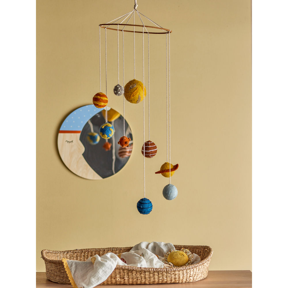 Bloomingville MINI Space Mobiel, Geel, Wol