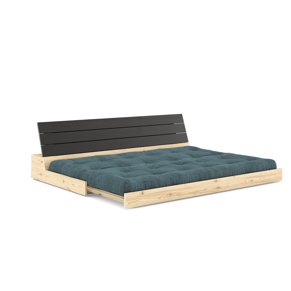 Design NOIR NUIT LAQUÉ W. MATELAS MIXTE 5 COUCHES BLEU PÂLE