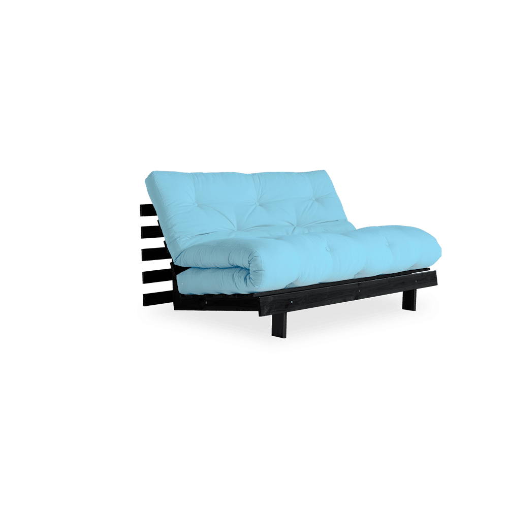 Design ROOTS NOIR LAQUÉ 140X200 W. MATELAS BLEU CLAIR