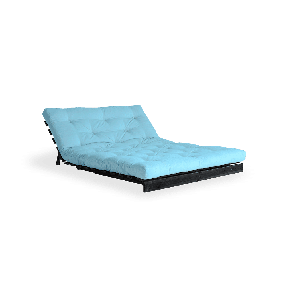 Design ROOTS NOIR LAQUÉ 140X200 W. MATELAS BLEU CLAIR