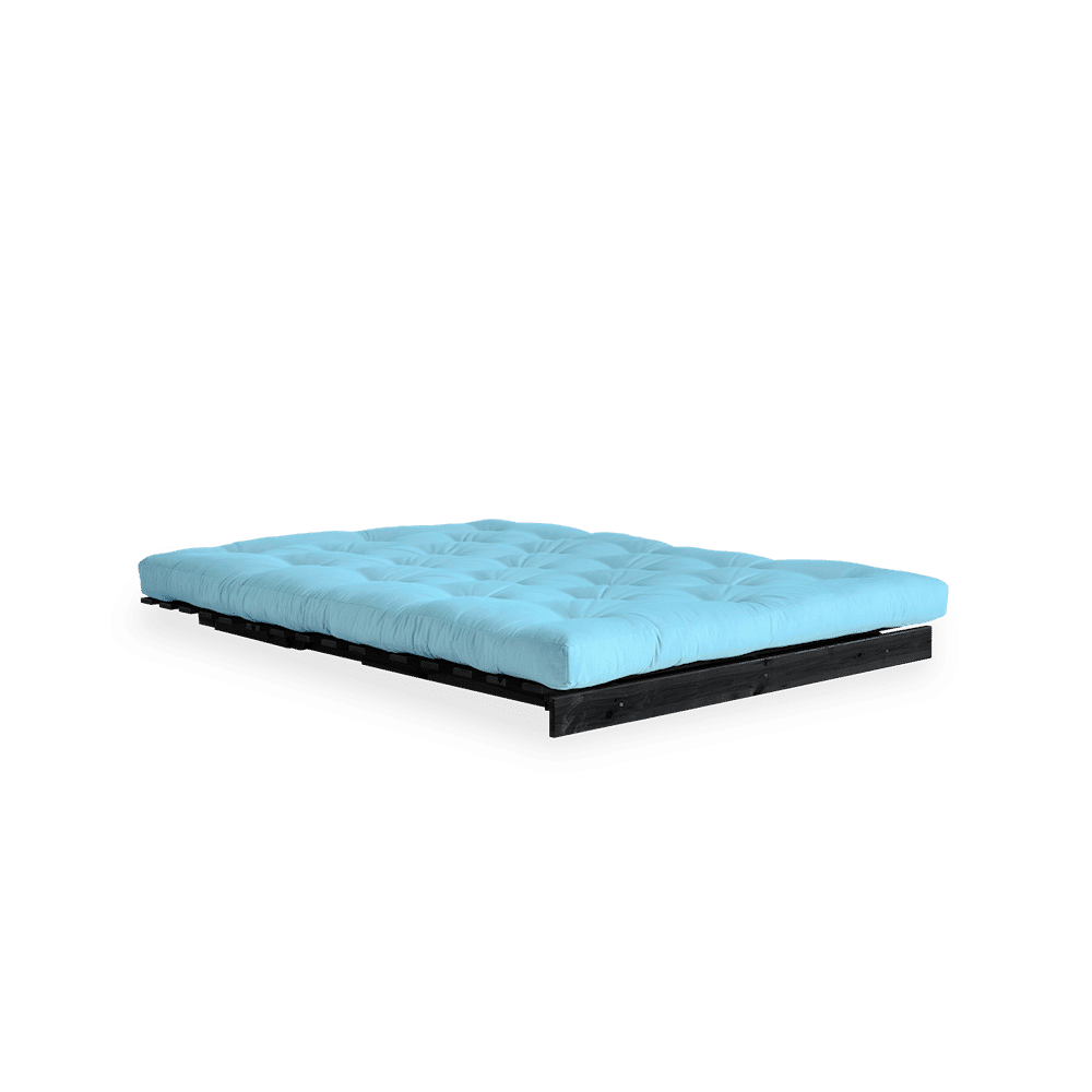 Design ROOTS NOIR LAQUÉ 140X200 W. MATELAS BLEU CLAIR