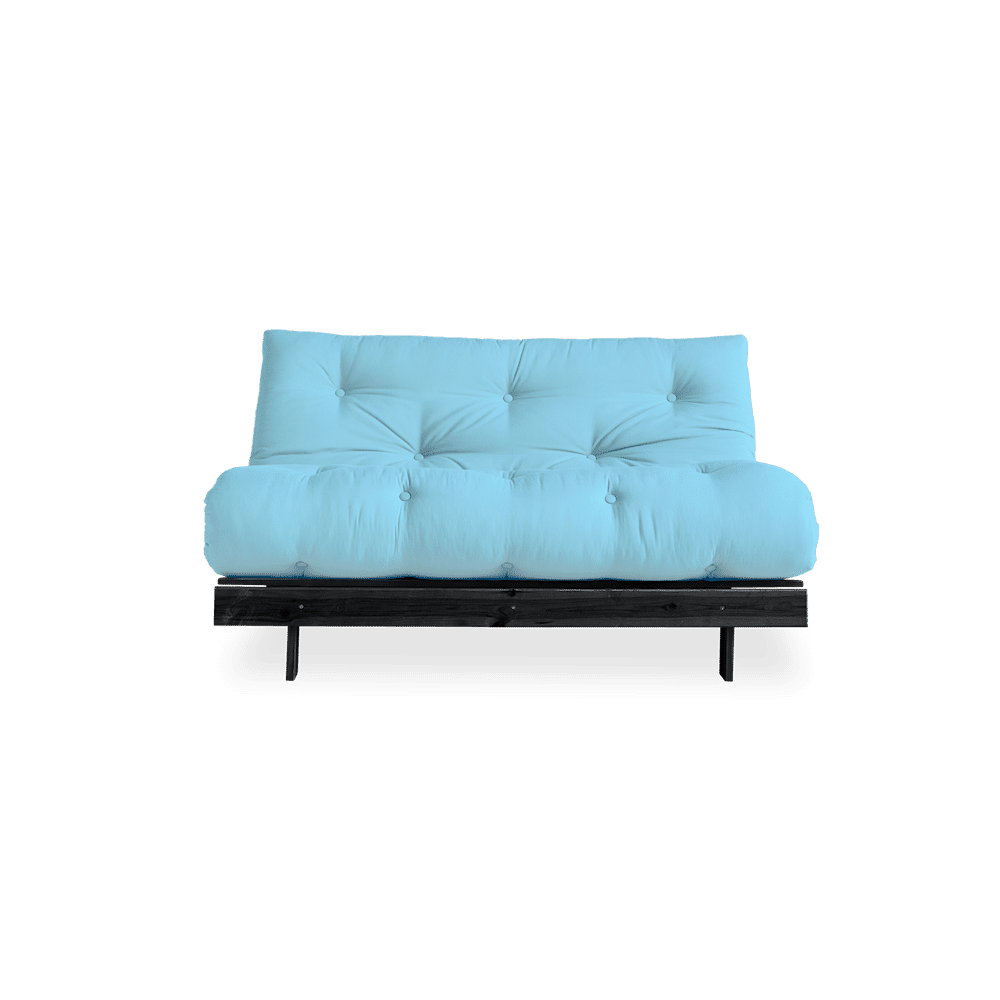 Design ROOTS NOIR LAQUÉ 140X200 W. MATELAS BLEU CLAIR