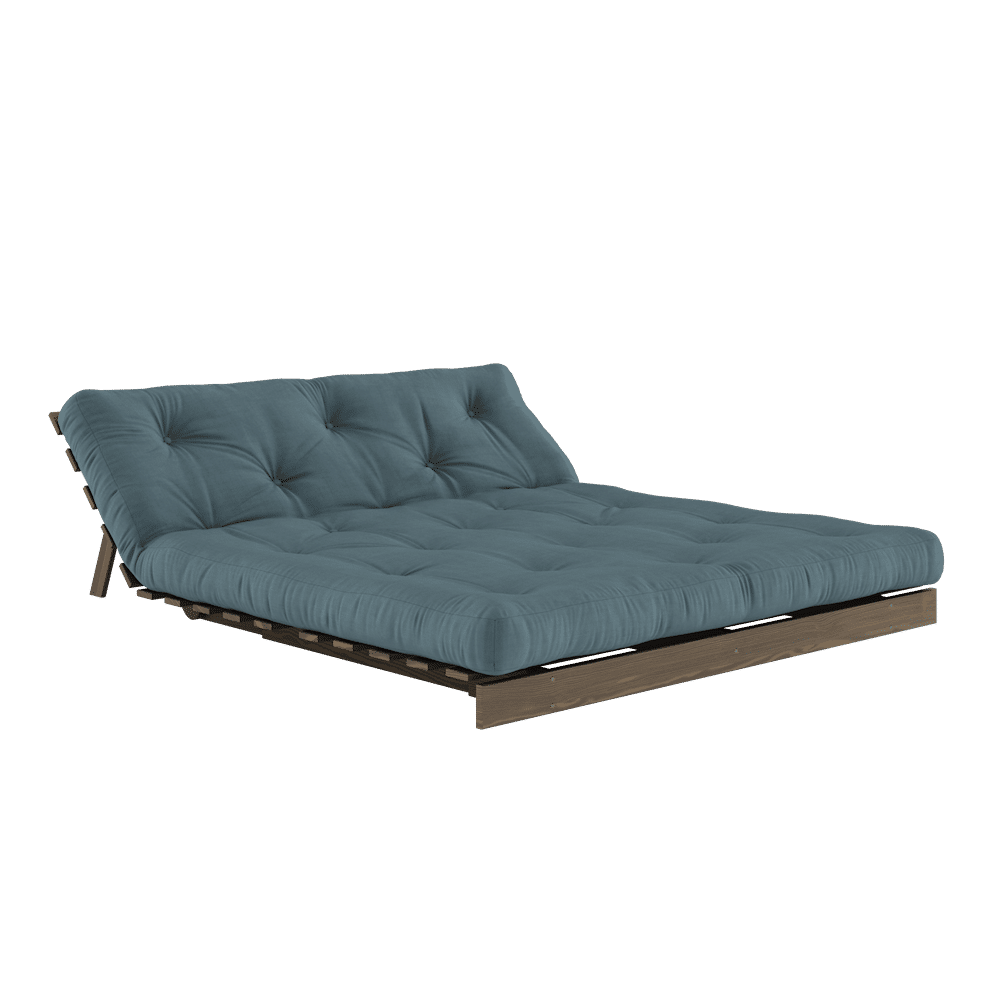 Design ROOTS CAROBE BRUN 160X200 W. MATELAS BLEU PÉTROLE