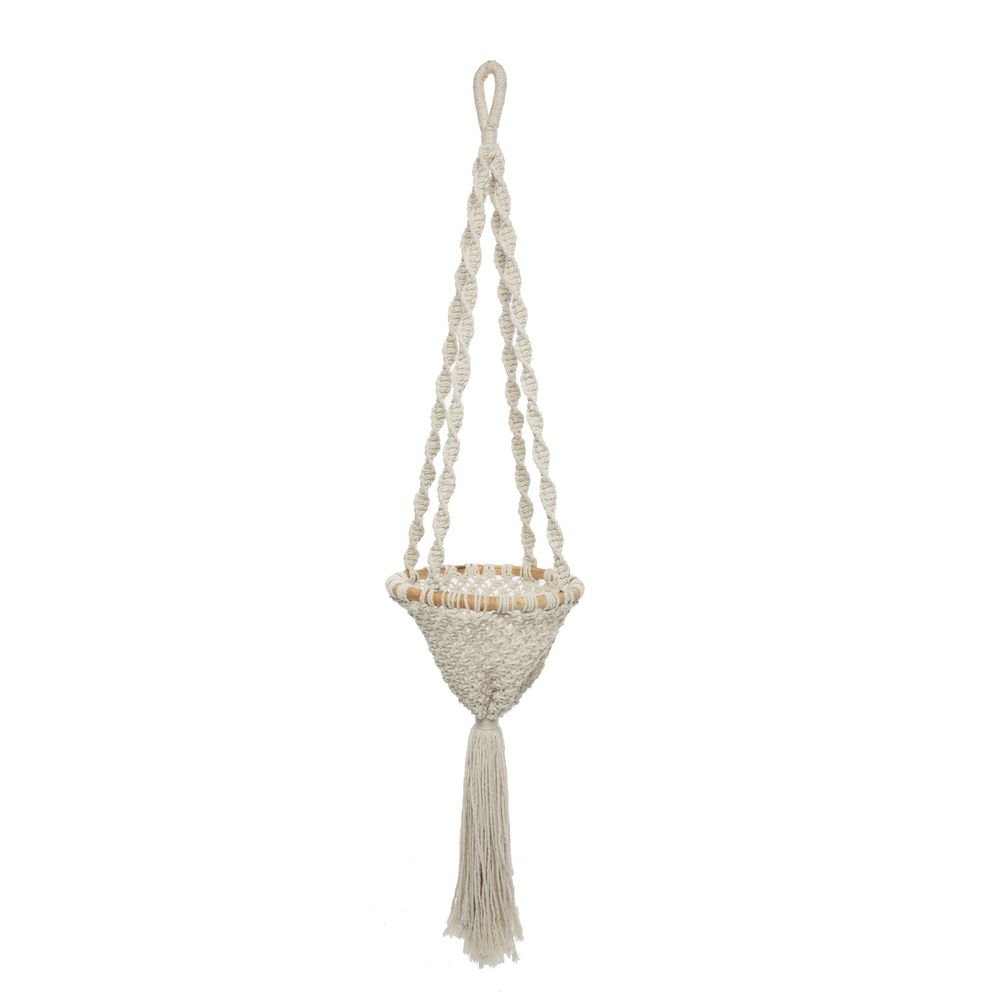 Bazar Bizarre The Twisted Macrame Plant Holder-Blanco Natural-L