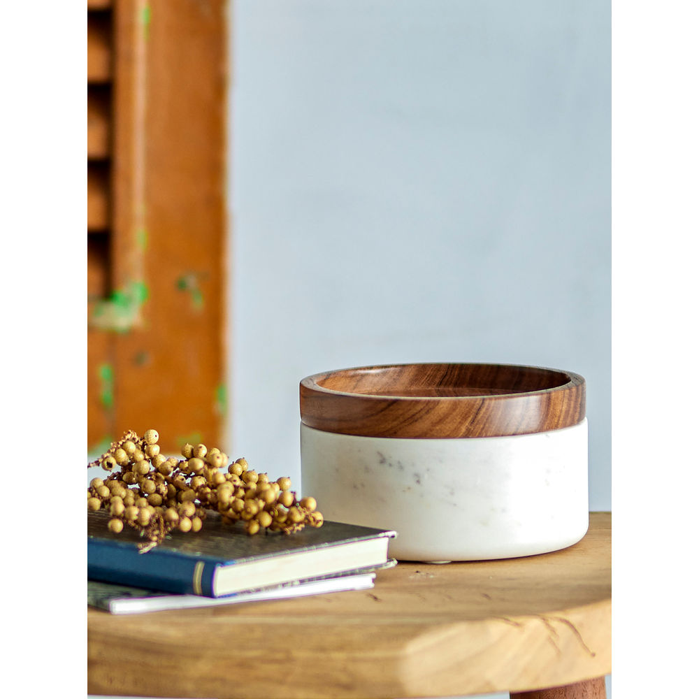 Creative Collection Fenella Pot avec Couvercle, Blanc, Marbre